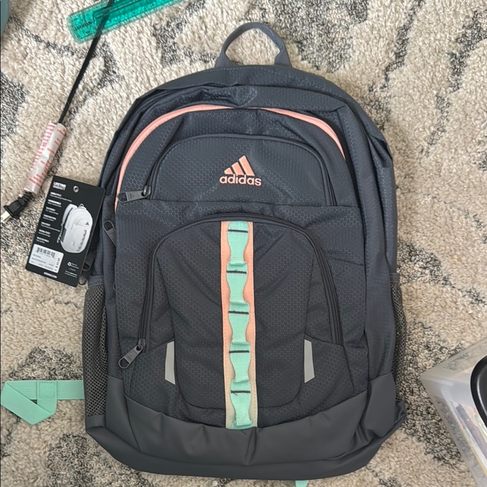 Adidas Gray Backpack with Pink and Mint Accents